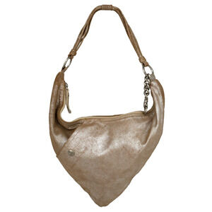 Donald J Pliner Couture Bag Womens Gold Metallic Leather Zip Small Hobo Handbag